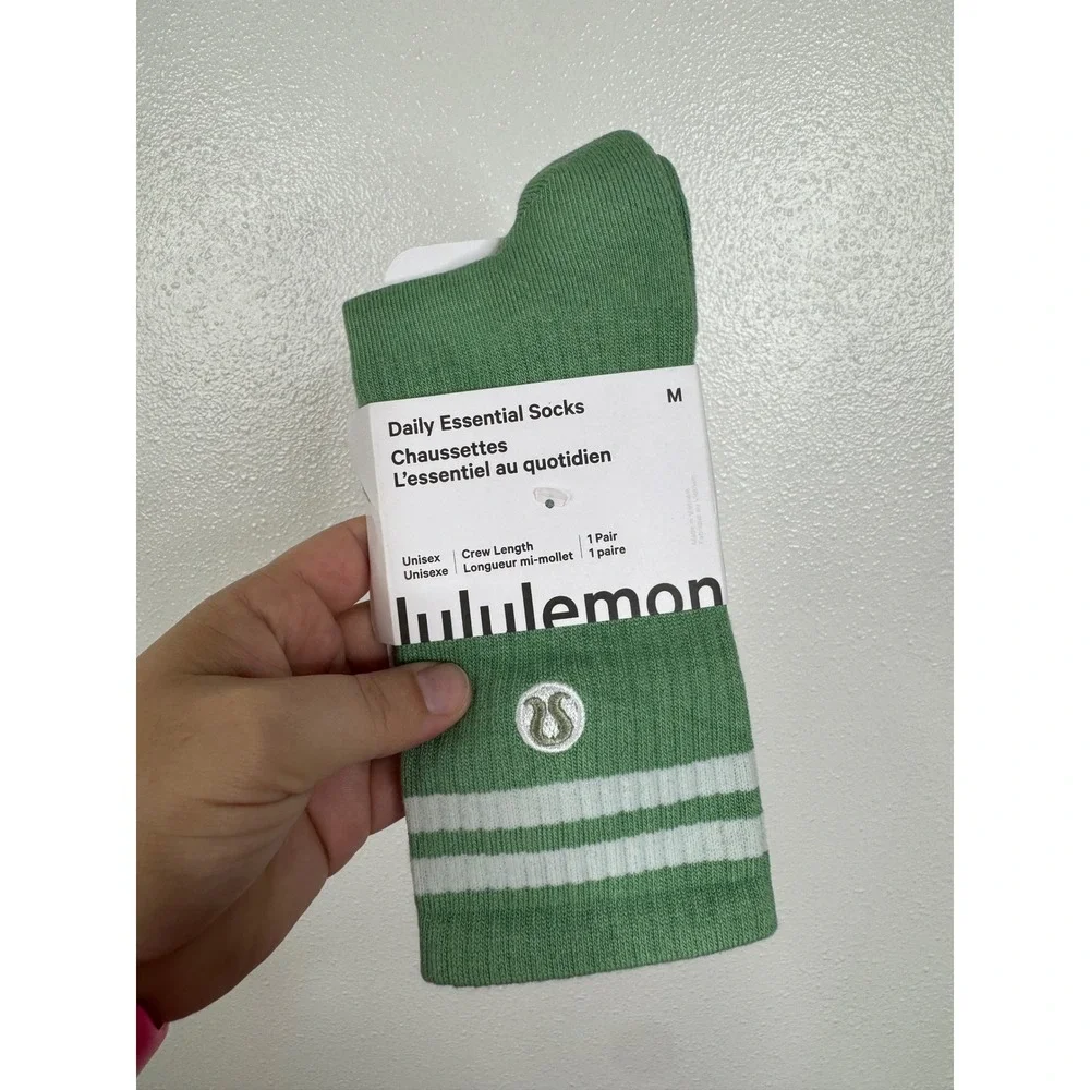 Lululemon Daily Essential Crew Socks Green White Striped Unisex Size M New